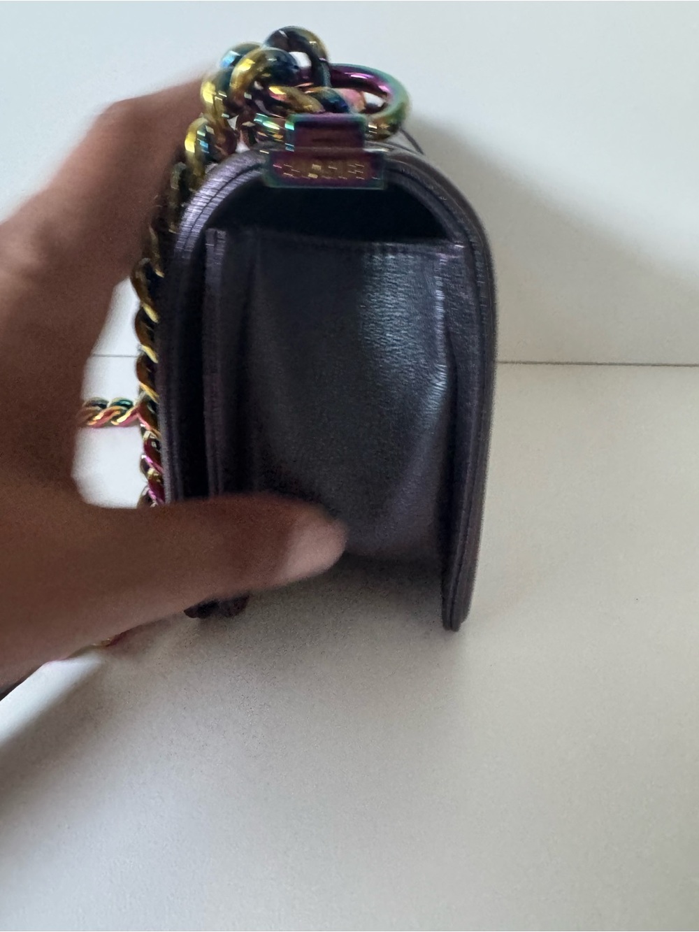 Chanel Small Iridescent Black Quilted Boy Bag with Multicolor Chain - Picture 4 of 12